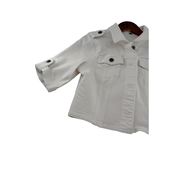 White Denim Short Sleeve Buttoned Chest Pockets Epaulettes - Picture 8 of 11